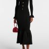 Jersey Solid Button Mermaid Midi Dress