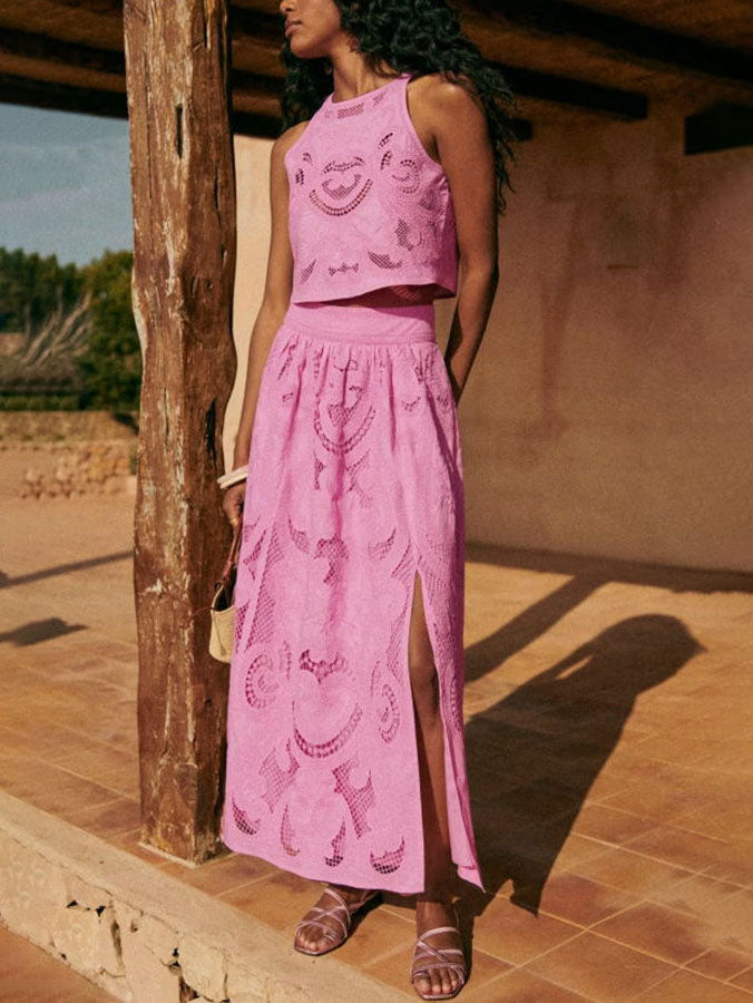 Unique Exquisite Hollow Lace Long A-Line Skirt - Image 4