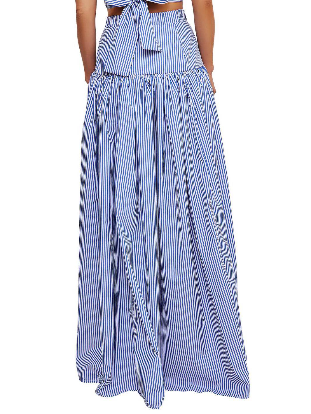 Striped Stand Collar Shirt And Skirt Suit-Skirt - Image 5