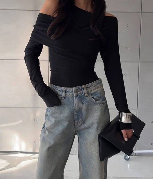 Irregular Shoulder Slim-Fit Tee