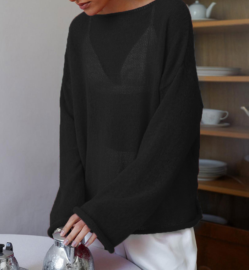 See-through Bell Sleeve Knitted T-shirt - Image 6