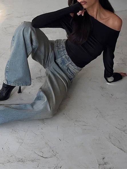 Irregular Shoulder Slim-Fit Tee - Image 4