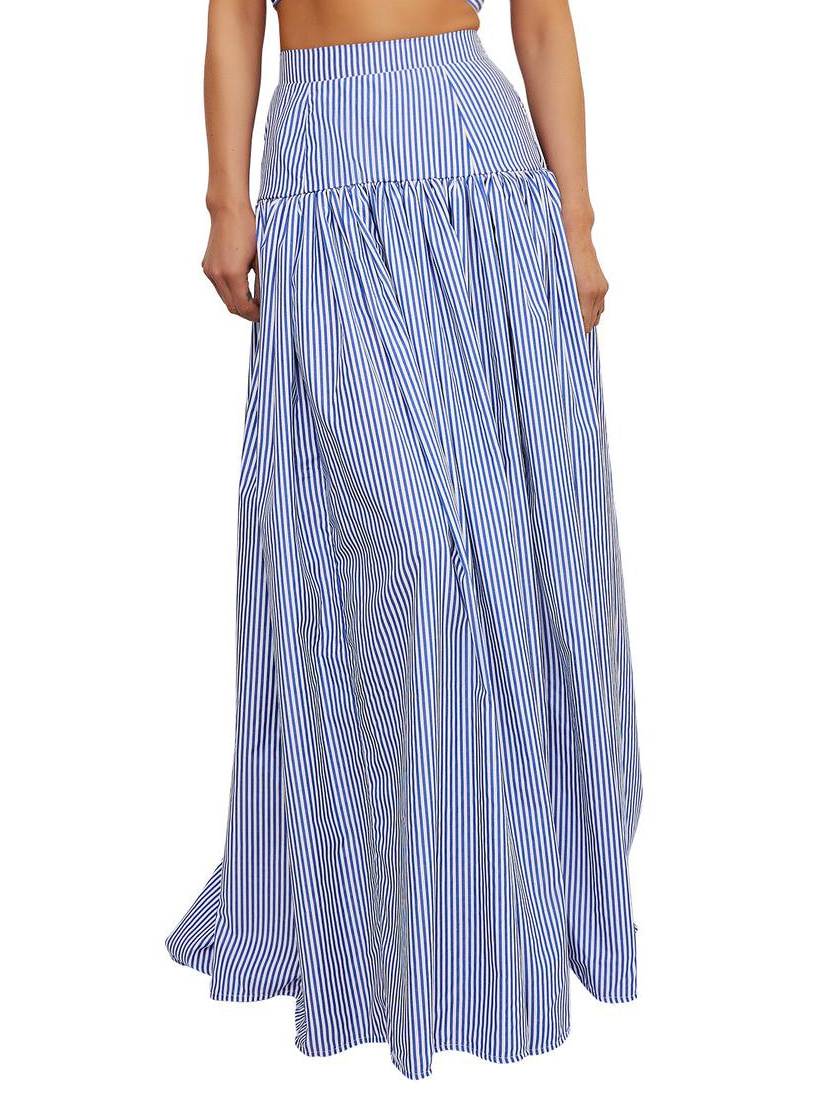 Striped Stand Collar Shirt And Skirt Suit-Skirt - Image 4