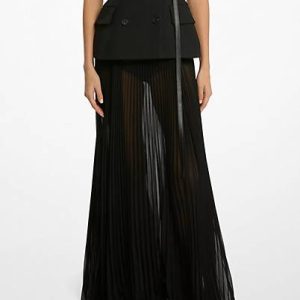 Minimalist Vest Pleated Skirt Suit (Belt Not Included)-Skirt