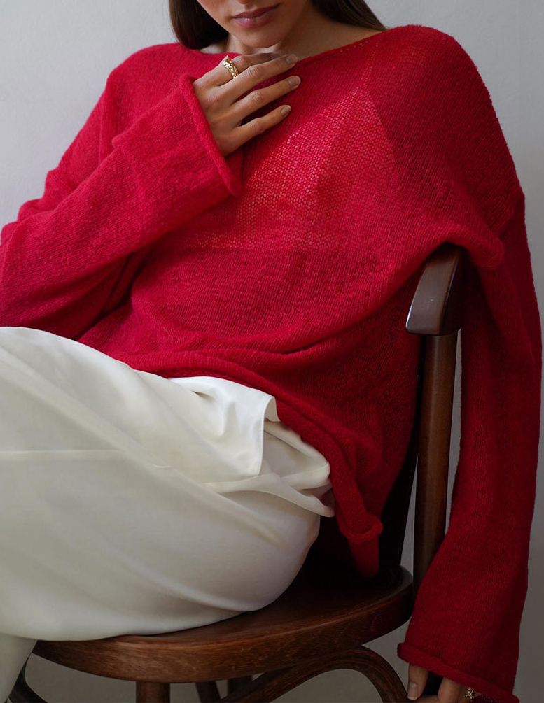 See-through Bell Sleeve Knitted T-shirt - Image 5